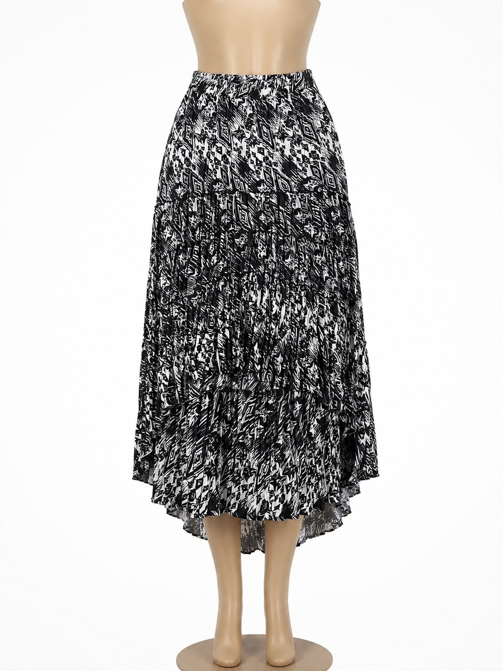 I.N. Studio Black & White Printed High-Low Midi Skirt